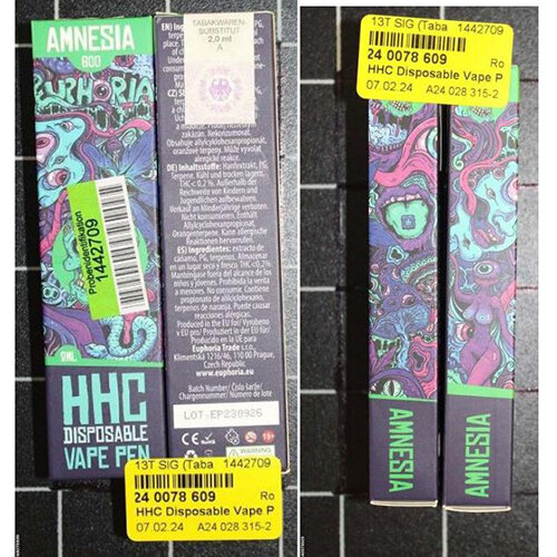 dTest: Elektronická cigareta EUPHORIA „HHC Disposable Vape Pen Amnesia,  Gelato, Zkittlez“